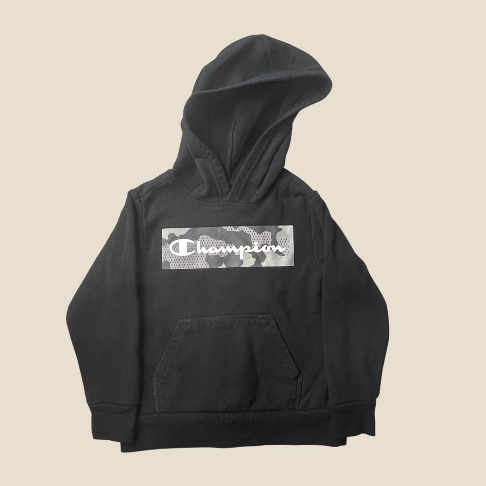Champion Hoodie Kids 4T Pullover Black Camo Box Logo Athletic Sweatshirt
